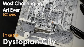 【Multi sub】Cyberpunk Dystopia: Full Creation of Complex Illustration/Drawing process超复杂过程，手绘赛博朋克城市