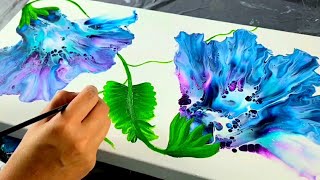 Gorgeous Blown Flowers with Hand Painted Leaves! ~ EASY TUTORIAL ~ Acrylic Pouring / Fluid Art