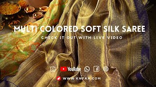 Multi colored traditional Kanchi soft silk saree | Knyaa