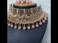 antique traditional necklace set in oxidized gold finish in peach jia1019