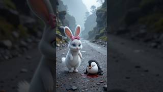 Cute rabbit rescued poor penguin  #rabbit #cat #kitten #funny #ai # CuteAnimals