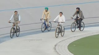 Labour Min Mansukh Mandaviya and KIIT Founder Achyuta Samanta try out Cycling Velodrome at KIIT