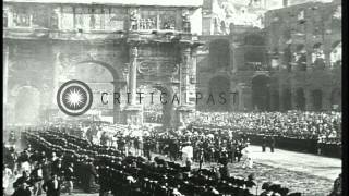 Benito Mussolini in Rome, Italy, watches a  fleet of Savoia-Marchetti SM.55 retur...HD Stock Footage