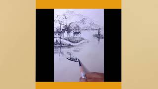 কিভাবে একটি গ্রামের দৃশ্য আঁকা যায়? How to draw a village scenery | Mourin art and craft