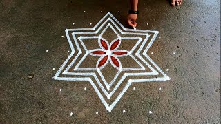 Vaigasi madham star padi kolam|pandaga muggulu|7*4 dots Begginers star kolam|easy Super rangoli