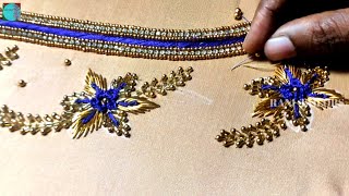 beautiful bridal look hand embroidery work using normal needle same like aari