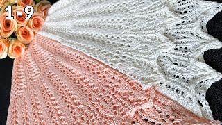 Knitted shawl, very simple, gull wings, 1-9