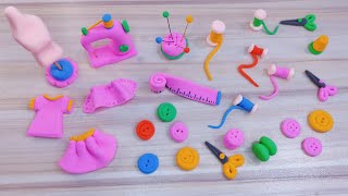 💥💥 DIY How to Make Polymer Clay Miniature Sewing Machine Set, Miniature Sewing Tools and Accessories