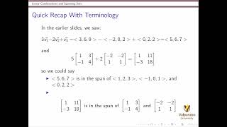 Linear Algebra Junior Unit 5 Part A - Linear Combinations and Spanning Sets