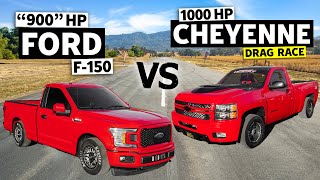 Supercharged 4x4 F-150 vs Turbocharged 4x4 Cheyenne Drag Race // THIS vs THAT