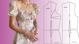 Como Fazer Vestido Decote Camponesa com Manga Bufante (Interpretação de Modelo e Molde)