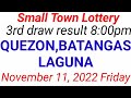 STL - QUEZON,BATANGAS,LAGUNA November 11, 2022 3RD DRAW RESULT