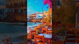 Elegant Bossa Nova Jazz Music at Outdoor Beach Coffee Shop Ambience with Ocean Waves for Happy Moods