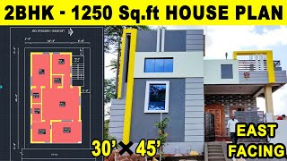 3 cent house plan | 2BHK house plan | East facing plan | 1250 Sq.ft house | 30*45 vastu house plan