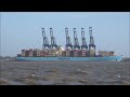 tide restricted eleonora maersk swings to starboard for felixstowe berth 8. 24th november 2022