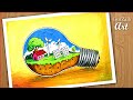 Save energy save earth drawing || poster chart making for competition || oil pastels and pencils