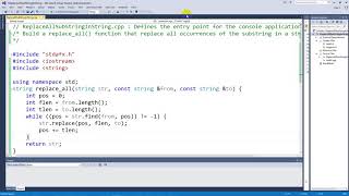 Replaces all occurrences of a substring in a string in C/C++
