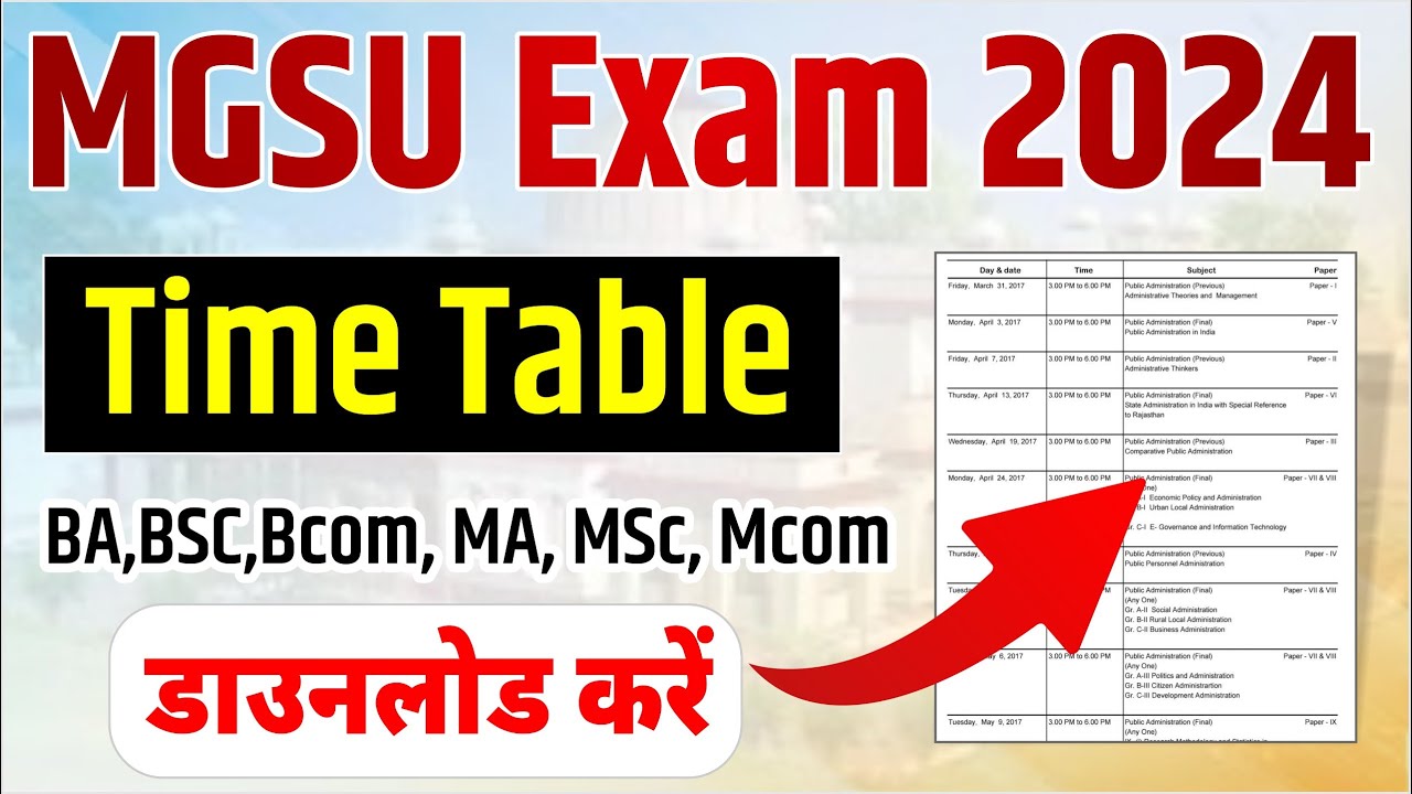 MGSU Time Table 2024 देखें BA Bsc Bcom MA MSc MCom Exam Date Sheet News ...