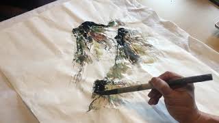 Crinkle Technique for Chinese Landscape Painting on OAS Semi-sized Shuen Paper by Ning Yeh