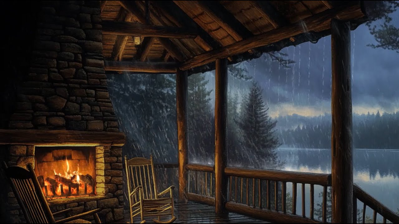 Sitting On The Porch On A Stormy Day Heavy Rain And Fireplace Sounds
