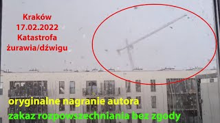 Poland Kraków żuraw dźwig wypadek katastrofa 17.02.2022 crane accident disaster