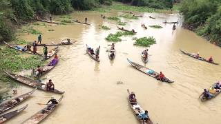 KH kaksekor fishing by Net //A lot of people in Cambodia fishing in River