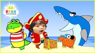 RYAN PIRATE ADVENTURE CARTOON for children! Treasure Hunt with Shark Animation for Kids