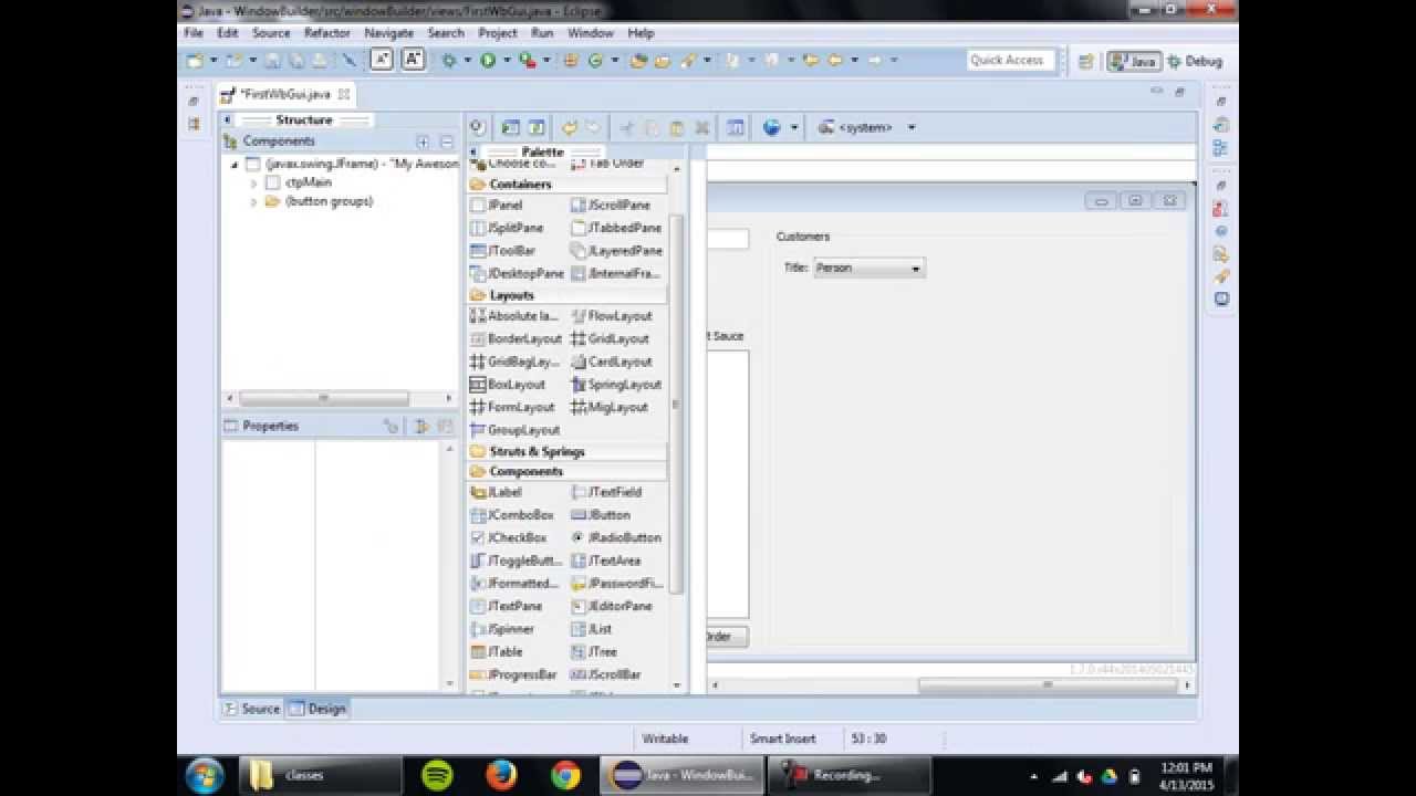 Java Gui Design W Windowbuilder Designer Part 3 Of 4 Youtube