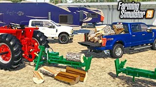 CAMPING TRIP! GATHERING & SPLITTING FIREWOOD FOR COLD NIGHTS (MULTIPLAYER) | FARMING SIMULATOR 2019