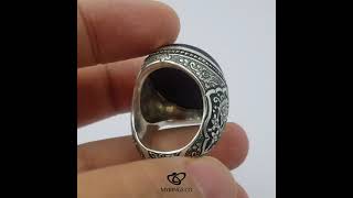 Unique Black Yemeni Agate With Hand Engraved Silver 925 Ring