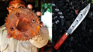 Survival Knife Making From Rusty Sprocket - Tool Restoration Rust Removal