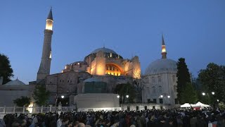 Erdogan's supporters pray outside Istanbul's iconic Hagia Sophia mosque | AFP
