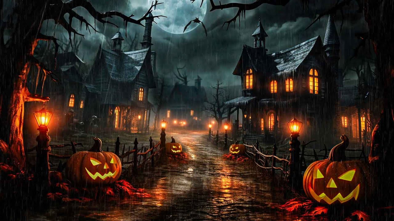 Rainy Night At Spooky Village: Spooky Sounds, Heavy Rain Sounds, Night ...