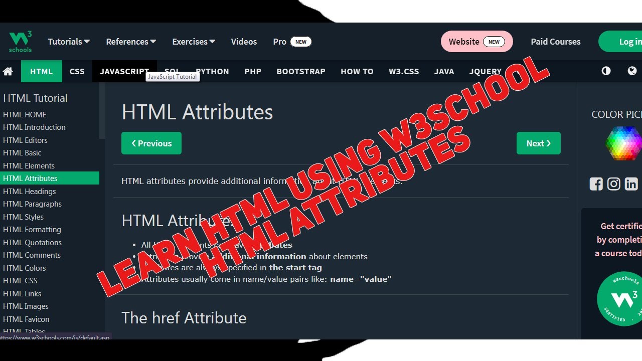 Learn HTML Using W3school HTML Attribute Part 6 - YouTube