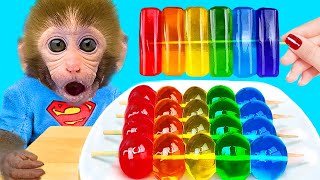 😍Funny Videos and Cutest Babies 🐵Bebé Mono BonBon Eat Rainbow Jelly And swimming With Cute Bunny