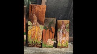 Fun, Whimsical, Paper Decoupage Pumpkins on Barnwood using Modpodge. 8.20.24