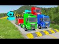 Double Flatbed Trailer Truck vs Speedbumps Train vs Cars | Tractor vs Train Beamng.Drive 052