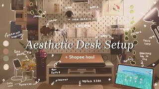 Aesthetic desk makeover 🌱🍵 (hot girl study table lol) | SHOPEE MALAYSIA HAUL