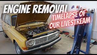 Engine removal | Timelapse of the livestream | Volvo 145 b20 & M40 |