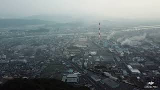 宮崎県　延岡市　朝霧かかる愛宕山上空から