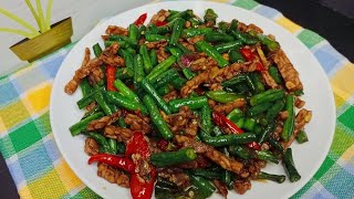 stir-fried long beans tempeh spicy soy sauce || mazakan rumahqu # 133
