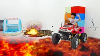 Lava Floor Pretend Play with Power Wheels Car Toys Playground Activity