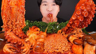 MUKBANG ASMR 직접 만든 매운 쭈꾸미 문어 팽이버섯🐙🍄버섯 해물찜 먹방! SPICY SEAFOOD BOIL \u0026 MUSHROOMS OCTOPUS EATING SOUNDS