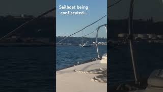 Sailboat getting confiscated from Zuniga Shoal. #police #sailboat #sucks #sandiego #sailboatlife