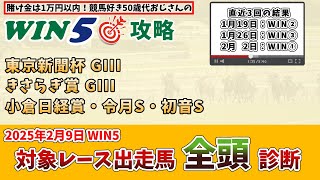 【WIN5対象全レース 全頭考察】2025年2月9日(日) WIN5対象レースの出走馬を全頭考察【WIN5おじさんの競馬予想】