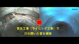 更生工事(ライニング工事)　排水管補修工事動画