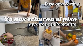 Avances en la cocina// Ya echaron el piso// puse otra cortina//Desinfectando y organizando verduras