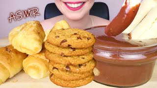 CHOCOLATE CHIP COOKIES🍪, CROISSANTS🥐 & BANANAS🍌 IN CHOCOLATE PUDDING | ASMR Mukbang | Eating Sounds