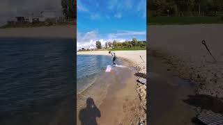 Skimboarding on a selfmade flatland pond