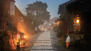 Dawn Snow on Old Nakasendo Trail, Walking Villages and Mountain Pass | Magome to Tsumago, Japan 4K